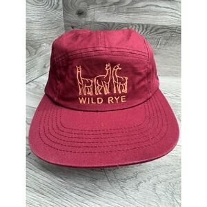 Wild Rye Hat Cap 5 Panel Strap Back One Size Burgundy Embroidered Llama Womens